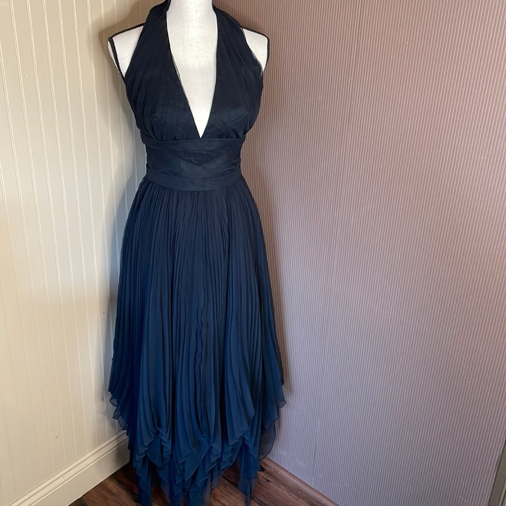 Travilla vintage black chiffon halter dress pleated  handkerchief dress size 6